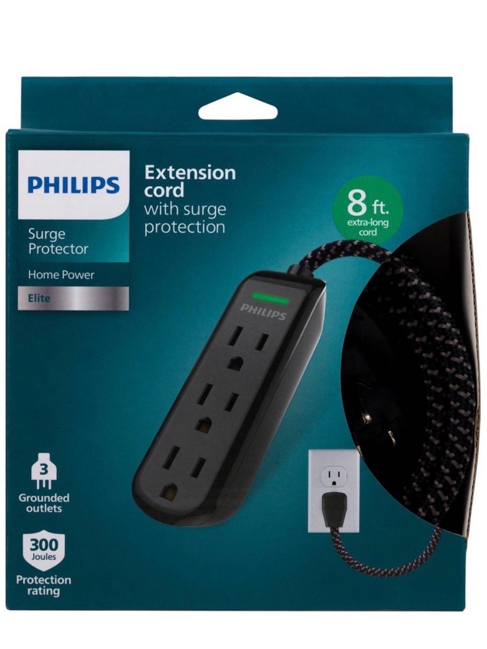 Philips 8ft 3-Outlet Surge Protector Extension Cord